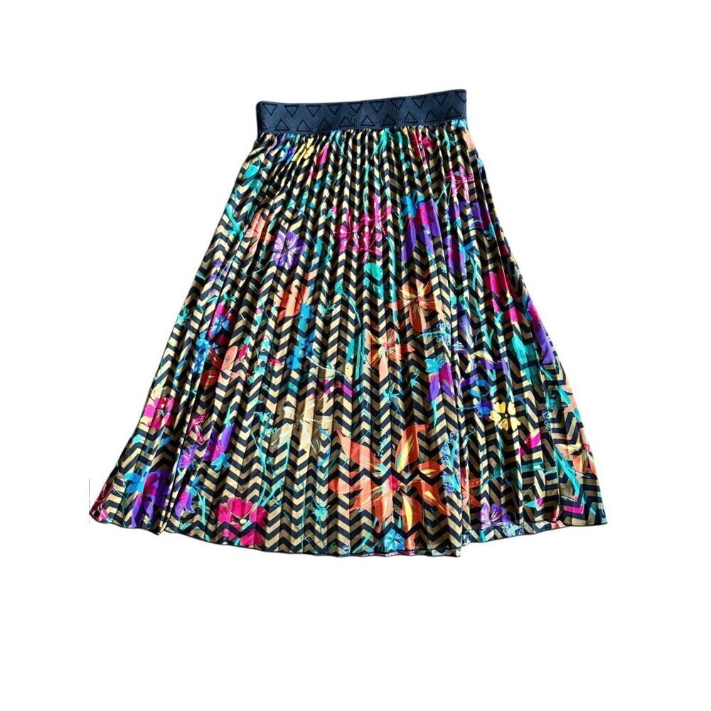 LuLaRoe Women's Black, Tan, and Teal Floral Chevron Pattern Skirt